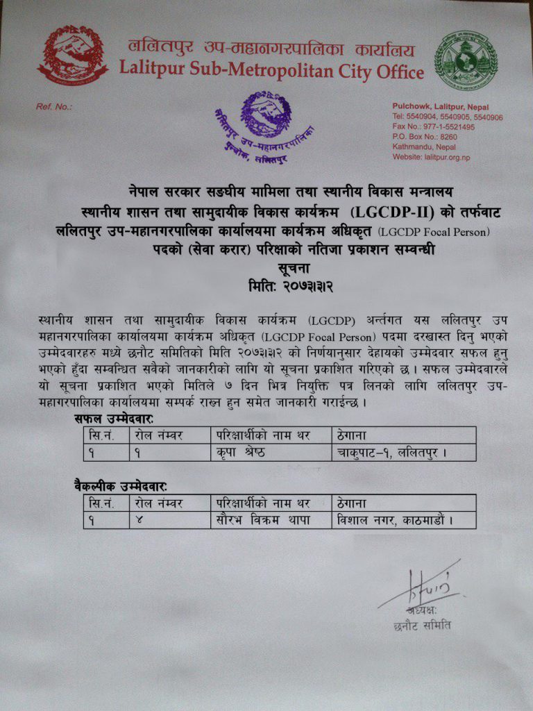 LGCDP Focal Person Result