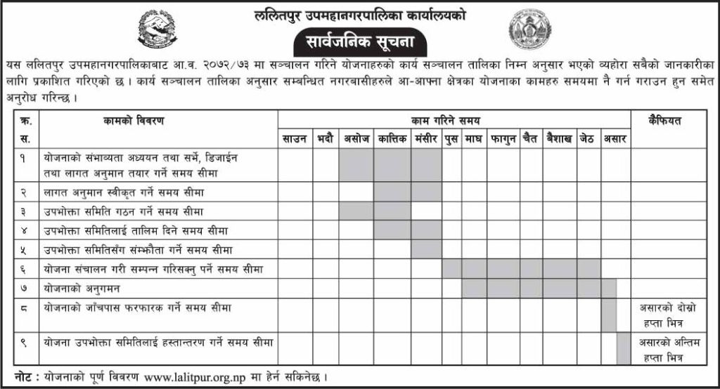 Project implementation schedule