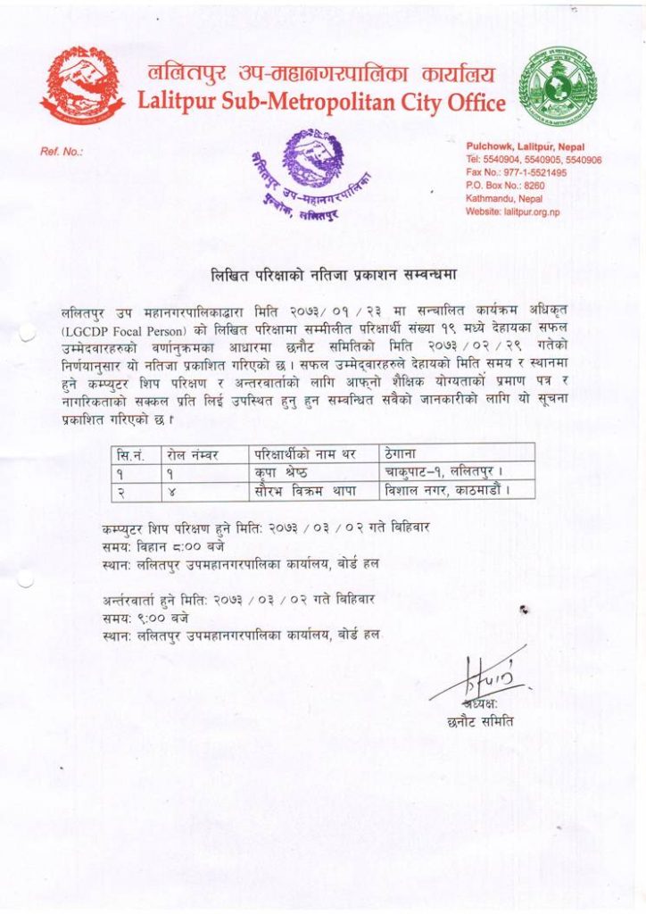 lgcdp focal person result 2073.2.30