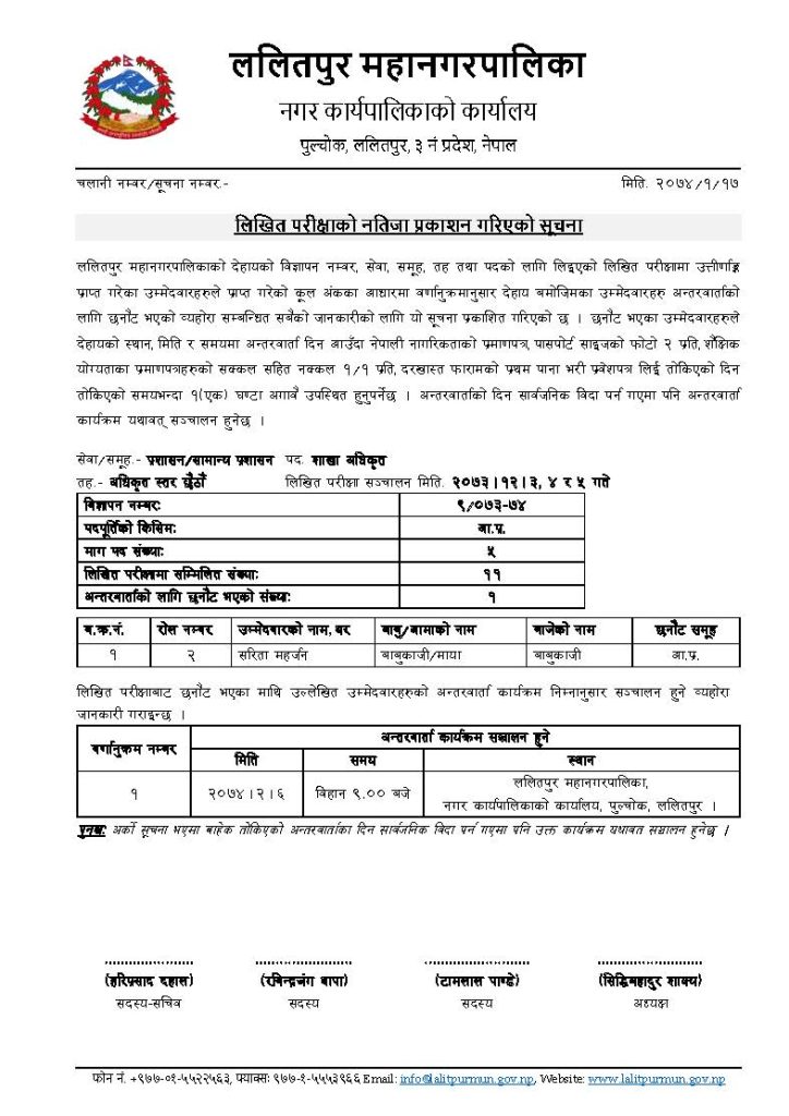 LMP Result Suchana 6th Officer