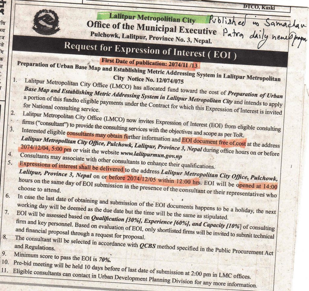 Public Notice for Metric Addressing system